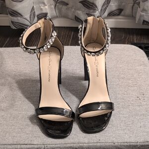 Black Rhinestone Ankle Strap Heels